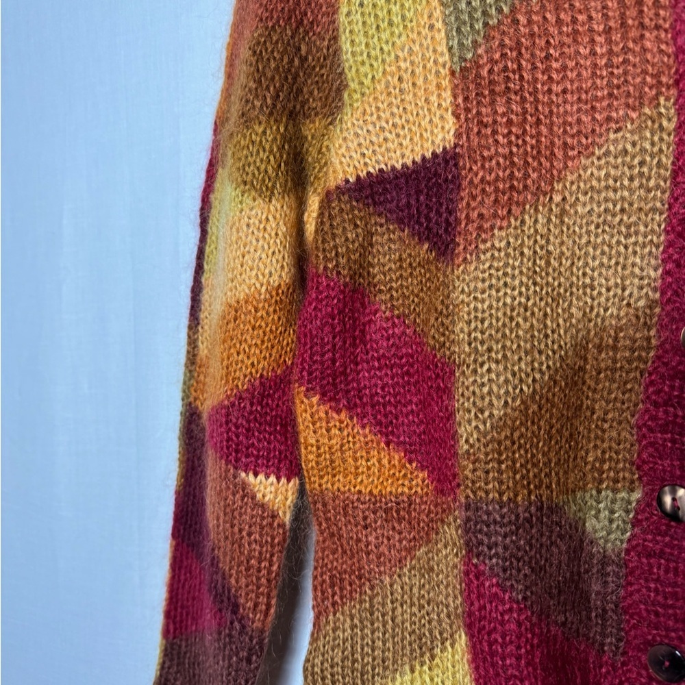 Talbots Vintage Women Front Button Sweater Cardigan Mohair Geometric Boho Unique - Picture 5 of 9